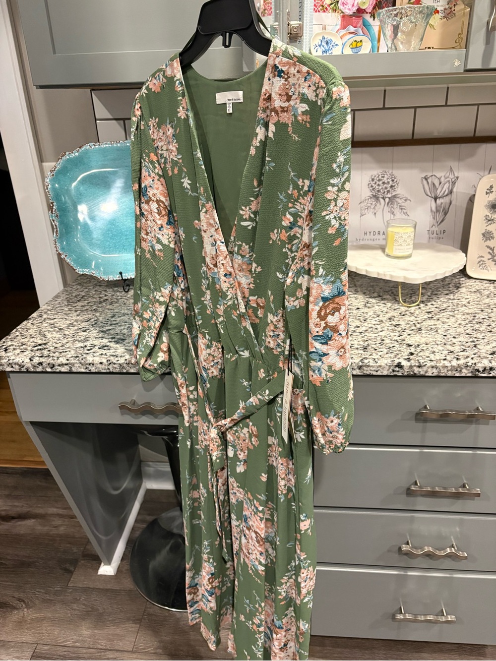 june & hudson Olive Green Floral Wrap Dress - Picture 7 of 8